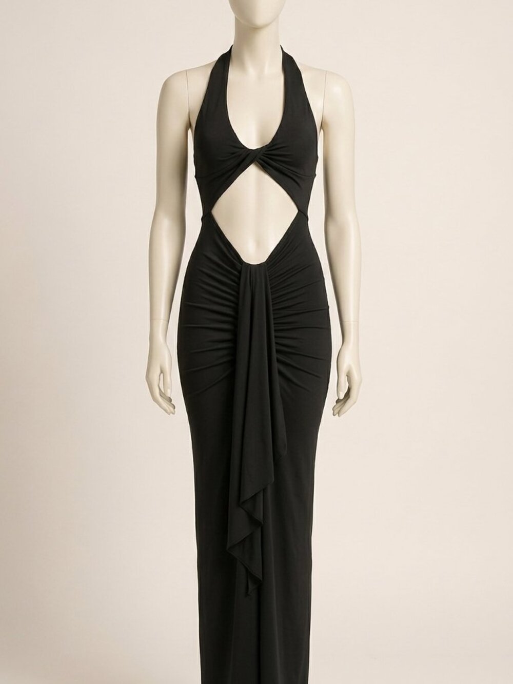 Rapwriter Black Ruched Cut Out Maxi Dress Size M Sleeveless New Sealed